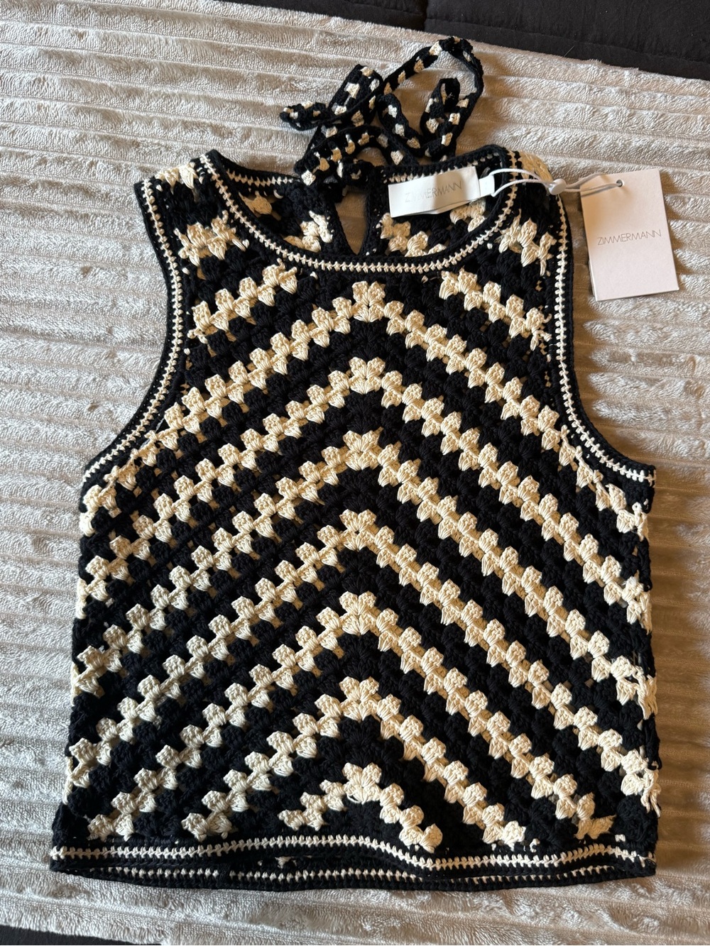 Zimmermann Black & Cream Crochet Halter Tank